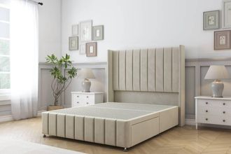 Sloomy Melbourne Plush Divan Base 2 Drawers -54 Wingback 12 Footboard in Cream | Size: Super King