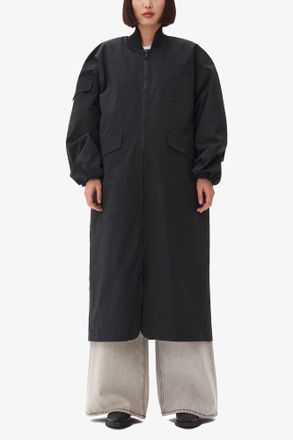 Ganni Black Tech Seersucker Oversized Shell Coat - Size XXS/XS
