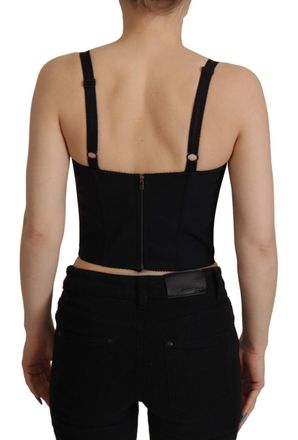 Dolce & Gabbana Womens Black Patchwork Sicily Blouse Corset Cropped Top Cotton