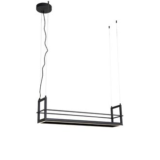 QAZQA Industrial L&aacute;mpara Colgante Negra Con Estante Con Led Regulable En 3 Pasos - Cage Rack Acero Rectangular Incluye Led Max. 1 X 35 Watt - Qazqa