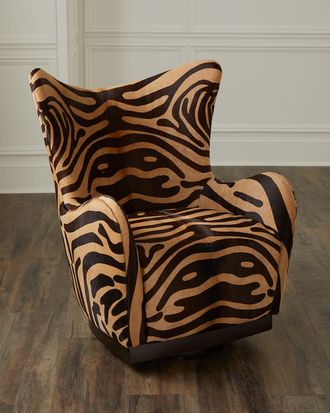 Massoud Myan Hair on Hide Swivel Wing Chair