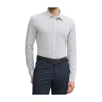HUGO BOSS Overhemden, Heren, Blauw, S, Leer, Slimfit overhemd van stretchstof