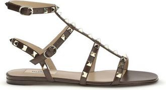 Valentino Garavani Brown Calf Leather Bos Taurus Strap-On Womens Sandals