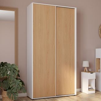 IDMarket Slidea Blanco Y Madera Armario Corredero De 2 Puertas Armario De 100 Cm Con Estantes De Maxi Capacidad