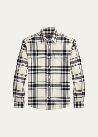 Ralph Lauren Purple Label Mens Plaid Cashmere-Cotton Shirt