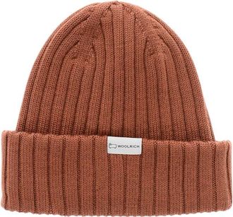 Woolrich Orange Ribbed Logo Beanie Cap