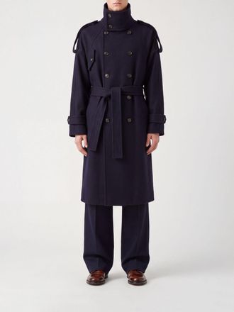 Ferragamo Double-Breasted Trench Coat in Virgin Wool and Cashmere with Belt