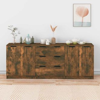 vidaXL Vidaxl - Aparador De 3 Piezas Madera Manufacturada Color Roble Ahumado