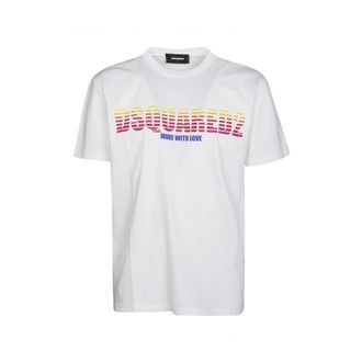 Dsquared2 T-Shirts, male, White, Size: XL Mens White Print T-shirt