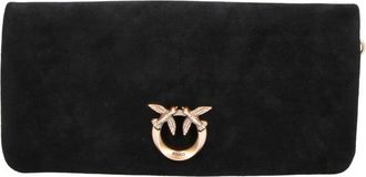 Pinko Black Love Click Soft Horizontal Suede Shoulder Bag