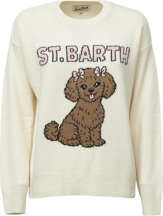 MC2 Saint Barth Tessa Trui met Ronde Hals - Dames - Ronde hals truien - Wit - XS - Wol - Truien & Vesten