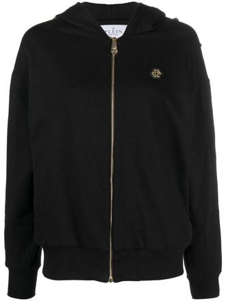 Philipp Plein studded zip-front hoodie - women - Polyurethane/Polyester/Viscose/Cotton - S - Black