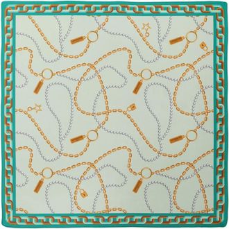 Le Parmentier Groene Zijden Bandana met Ketting & Parels - Dames - Zijden sjaals - Groen - ONE Size - Accessoires