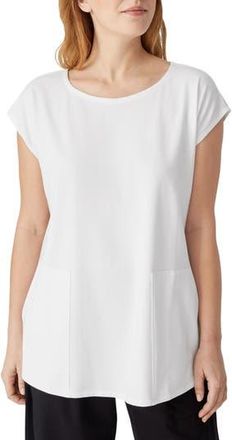 Eileen Fisher Jewel Neck Boxy Jersey Tunic in White at Nordstrom Rack, Size X-Small
