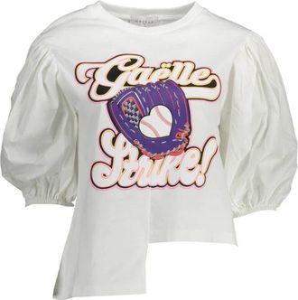 Ga&euml;lle Paris Asymmetrische 3/4-mouw T-shirt met print - Dames - T-shirts - Wit - XS - Tops