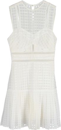 Self Portrait Meshed Lace Mini Sleeveless Dress in White Polyester