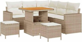 vidaXL Garden Sofa Set Height-Adjustable 8 pcs Beige Poly Rattan vidaXL
