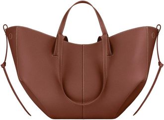 Generic Genuine Leather Womens Tote Bag - Large Capacity Barrel-shaped Commuter Shoulder Bag (Cognac large [marked])