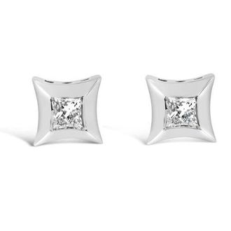 House of Brilliance 10K Gold 1/5 Cttw Invisible Set Princess-Cut Diamond Stud Earrings in White at Nordstrom