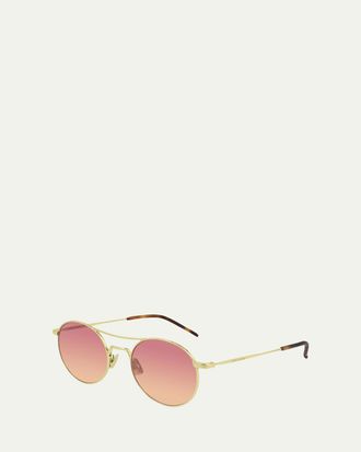 Saint Laurent Mens Round Metal Double-Bridge Sunglasses