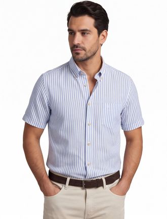 Led&ucirc;b Blauw gestreept overhemd Ledub Modern Fit