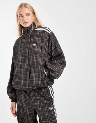 adidas Originals top da tuta a quadri in marrone scuro