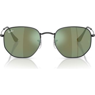 Ray-Ban 54mm Hexagonal Flat Lens Sunglasses in Black /Grey Mirror Blu-Green at Nordstrom