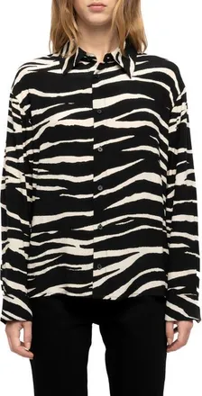 Zadig&Voltaire Tyrica Zebra Print Long Sleeve Shirt in Black at Nordstrom, Size X-Small