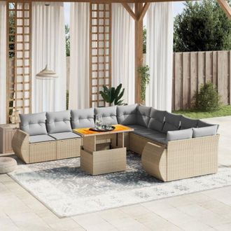 vidaXL Set De Sof&aacute;s De Jard&iacute;n 11pzas Con Cojines Rat&aacute;n Sint&eacute;tico Beige Vidaxl
