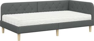 vidaXL Corner Bed Frame with Mattress Dark Grey 100 x 200 cm Fabric vidaXL