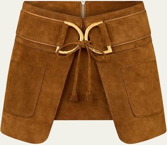 Tom Ford D-Ring Inverted Pleat Mini Suede Skirt