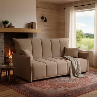 Dmora Sofa Cama Dabali, Sof&aacute; De 2 Plazas, 100% Made In Italy, Sof&aacute; De Sal&oacute;n Con Apertura Trolley, En Tela Acolchada, Con Reposabrazos Est&aacute;ndar, Cm 150x90h85
