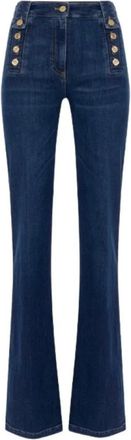 Elisabetta Franchi Palazzo Denim Broek met Gouden Knopen - Dames - Bootcut Jeans - Blauw - W30 - Denim - Jeans