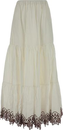 AMOTEA Lange rok met hoge taille- stroken en cut-out - Dames - Maxi Rokken - Wit - XS - Rokken