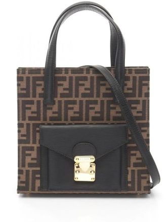 Fendi Borsa a mano two-way in tela con motivo Zucca - Marrone