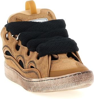 Lanvin Mens Brown Cotton Chunky Sneakers