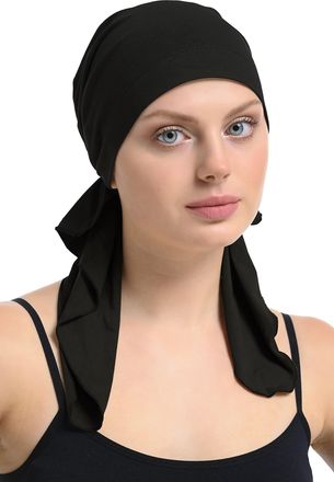 Generic Bamboo and Cotton Chemo Headwear Hair Loss Fitted Pre-Tied Bandana (Black)