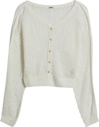Free People Maris V-Neck Fine Gauge Linen Blend Cardigan in Clean Ivory at Nordstrom, Size X-Large