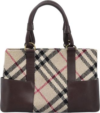 Burberry Nova Check Beige Wool Handbag (Pre-Owned)