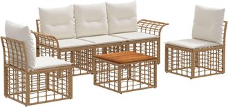 vidaXL Conjunto De Sof&aacute;s De Exterior 6 Uds. Natural Y Crema Poli&eacute;ster Vidaxl