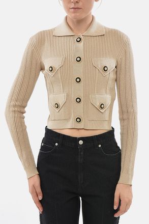 Balmain Cardigan Cropped Fit a Costine con Bottoni Gioiello Balmain
