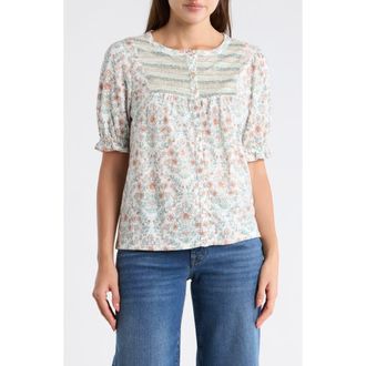 Lucky Brand Patterned Button-Up T-Shirt in Cream Blue Multi at Nordstrom Rack, Size X-Large