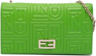 Fendi Pre-owned Cross Body Bags, female, Green, Size: ONE SIZE Pre-owned Elegant Embossed Leather Wallet on Chain with Chain Strap