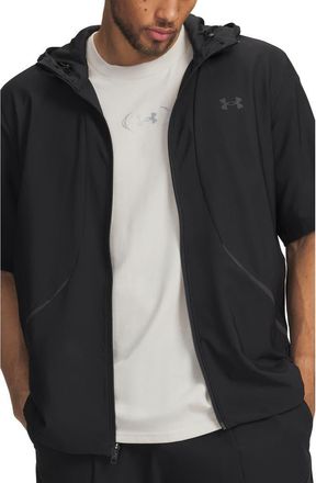 Under Armour Unstoppable Short Sleeve Full Zip Hoodie in Black//Black at Nordstrom, Size Xxx-Large