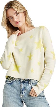 Splendid STEVIE STAR SWEATER Womens Sweater Moonstone/Chartruese : XL (Womens 14-16), Cotton/Nylon/Silk