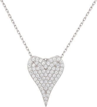 Suzy Levian Sterling Silver Pave Cubic Zirconia Elongated Heart Pendant