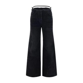 Givenchy Adjustable Satin Belt Jeans with Frayed Waistband - female - Givenchy - Wide Jeans - Black - W27 - Jeans