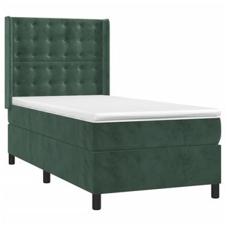 vidaXL Giroletto A Molle Con Materasso Verde Scuro 90x190 Cm Velluto Vidaxl
