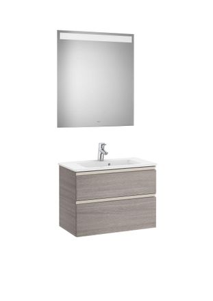 Roca Roca - Pack Mueble De 2 Cajones 700 Mm + Lavabo + Espejo Led The Gap Color: Roble City Texturizado