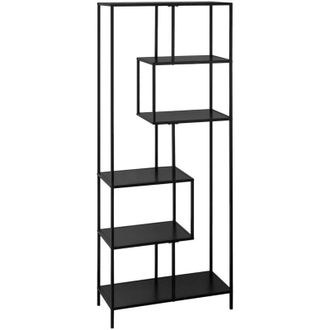 Sweeek Sweeek - 6-tier asymmetrical bookshelf in black metal industrielle w 77 x d 33 x h 185cm